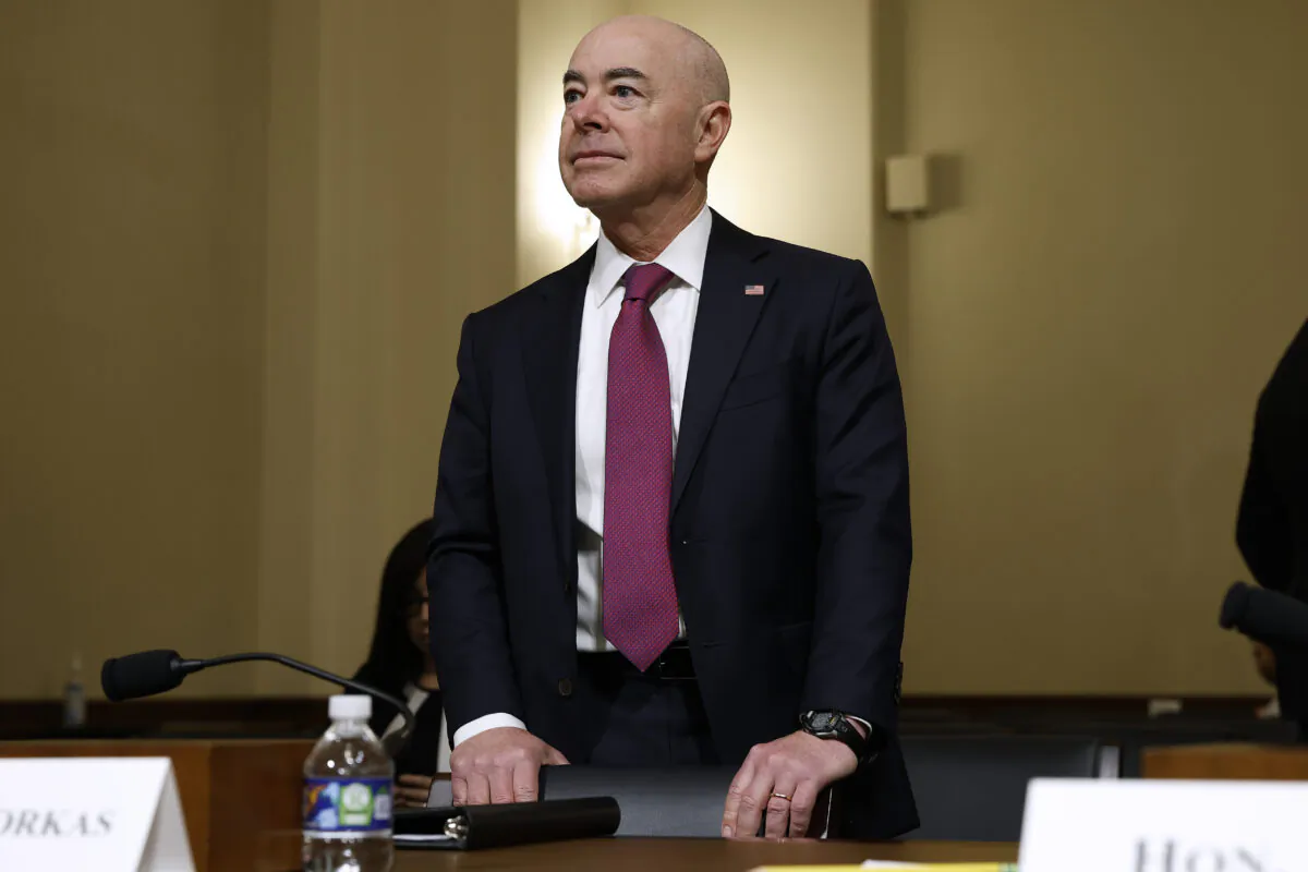 Homeland Security Secretary Alejandro Mayorkas prepares to testify before the House Homeland Security Committee on Capitol Hill on Nov. 15, 2022. (Chip Somodevilla/ Getty Images)