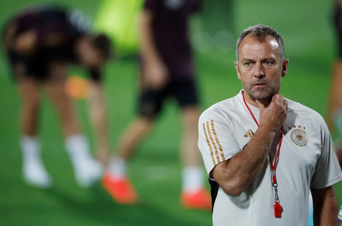 Germany coach Hansi Flick during training of FIFA World Cup Qatar 2022 in Al Shamal Stadium, Al Shamal, Qatar on Nov. 20, 2022. (John Sibley/Reuters)