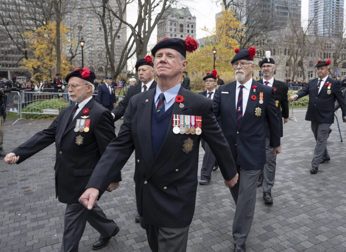 Canadian veterans march after Remembrance Day ceremonies in Montreal on Nov. 11, 2022. (The Canadian Press/Ryan Remiorz)