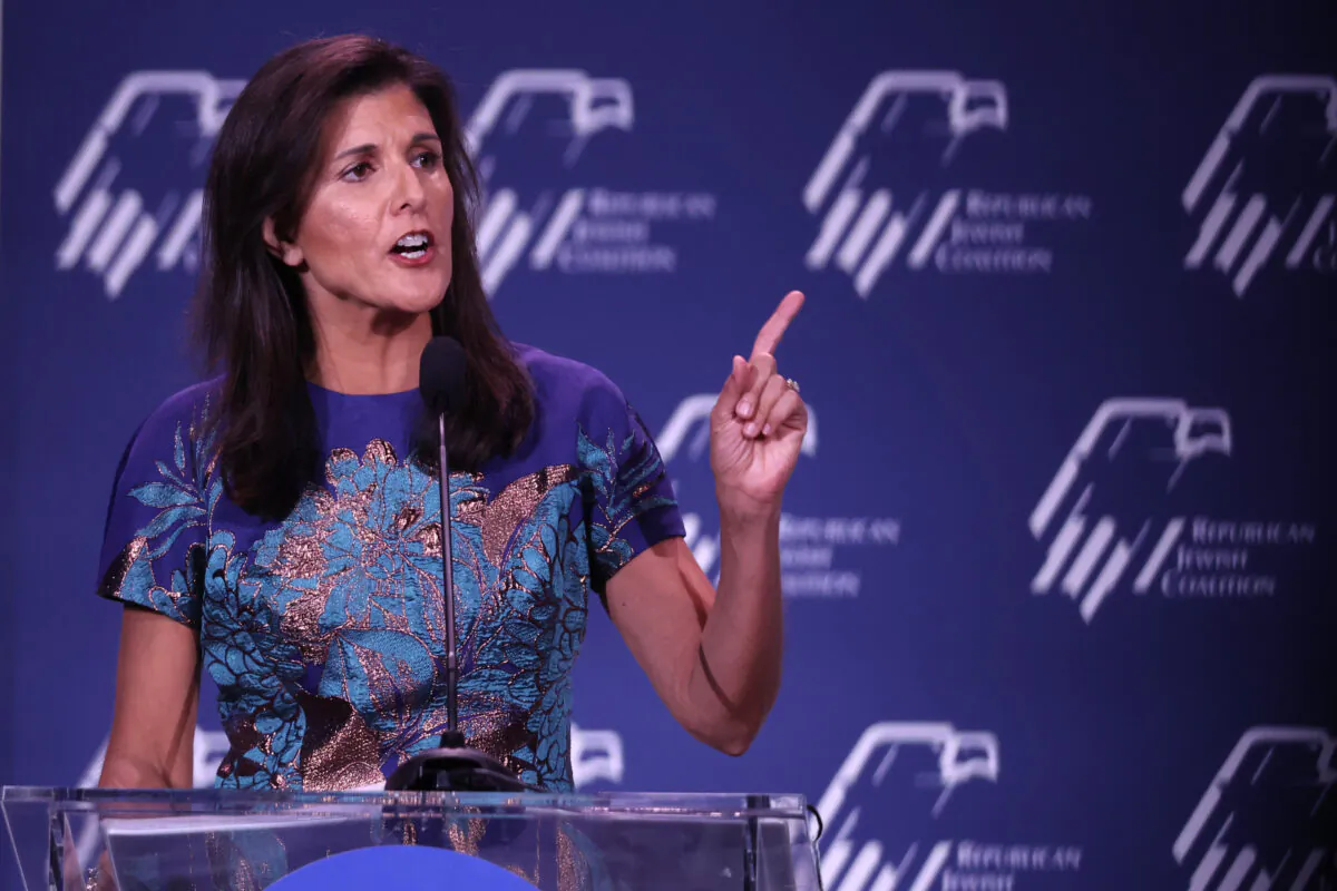 Former U.N. Ambassador Nikki Haley speaks to guests at the Republican Jewish Coalition Annual Leadership Meeting in Las Vegas, Nev., on Nov. 19, 2022. (Scott OlsonGetty Images)