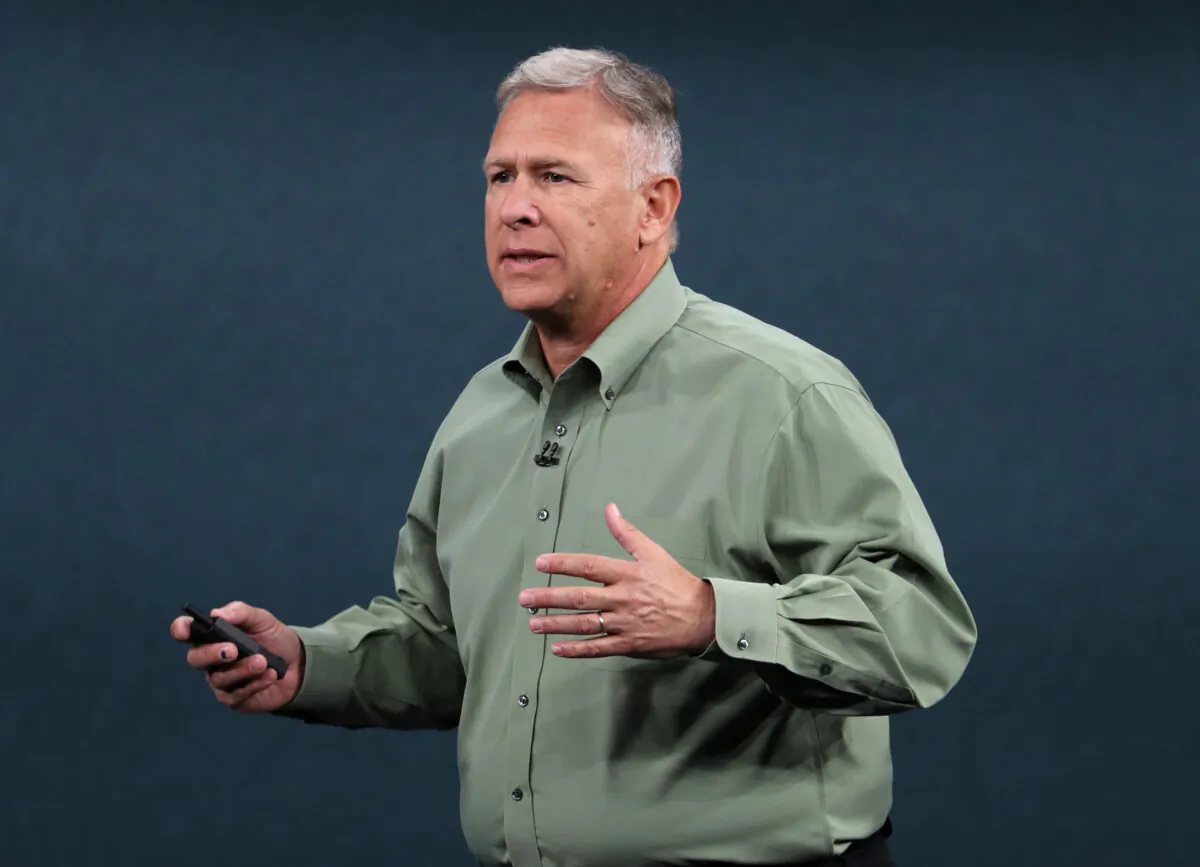 Apple's senior vice president of worldwide marketing Phil Schiller talks about the new iPhone 11 Pro during an Apple special event in Cupertino, Calif., on Sept. 10, 2019. (Justin Sullivan/Getty Images)