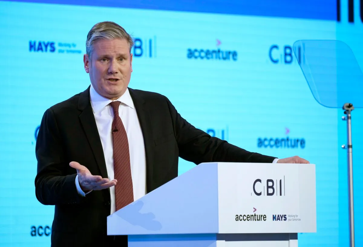 Labour Party leader Sir Keir Starmer delivers a keynote speech on day two of the CBI Annual Conference at The Vox Conference Centre in Birmingham, England, on Nov. 22, 2022. (Christopher Furlong/Getty Images)