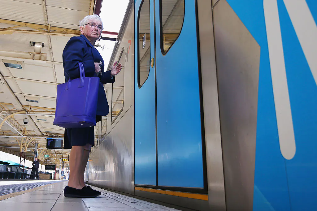 An elderly commuter at Flinders Street Station in Melbourne, Australia, on Sept. 4, 2015. (Michael Dodge/Getty Images)