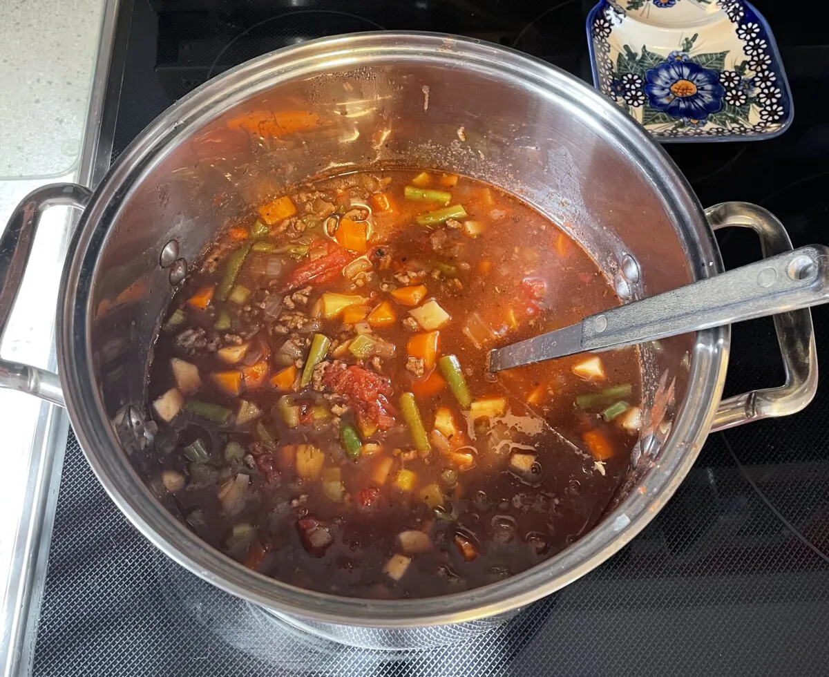 Packed with vegetables and ground beef, this simple and satisfying soup became the author's mother's trademark dish. (Courtesy of Helene Purdy)