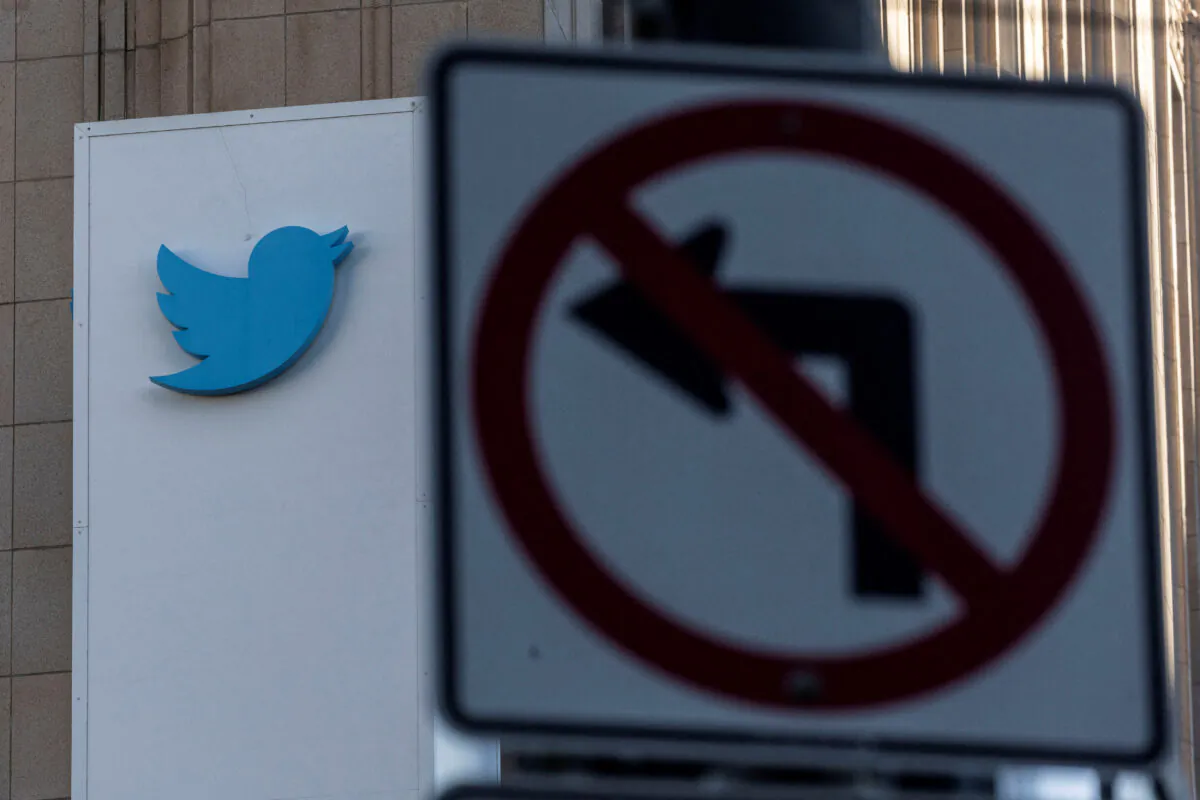 The Twitter logo at its corporate headquarters in San Francisco, Calif., on Nov. 18, 2022. (Carlos Barria/Reuters)