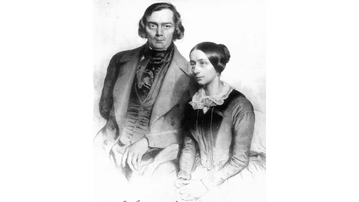 “Dichterliebe” is an interpretation of a love poem possibly mirroring Robert’s passionate love for Clara. Lithograph of Robert and Clara Schumann in 1847. (Public Domain)