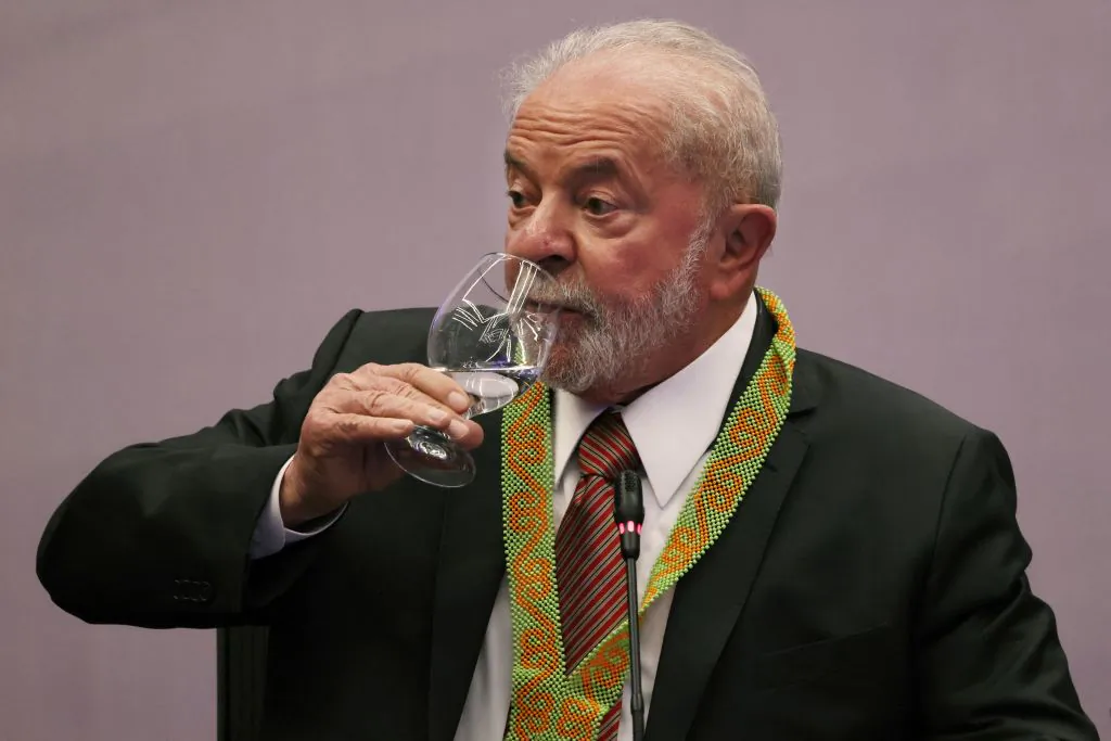 Brazilian president-elect Luiz Inacio Lula da Silva drinks during an event with representatives of Brazil's indigenous people at the COP27 climate conference in Egypt's Red Sea resort city of Sharm el-Sheikh, on Nov. 17, 2022. (Ahmad Gharabli/AFP via Getty Images)