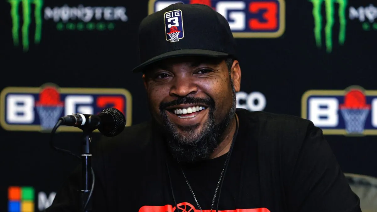 Ice Cube talks during a news conference following a game between Killer 3's and 3's Company during the second week of the BIG3 at the Orleans Arena in Las Vegas, Nevada, on July 17, 2021. (Ethan Miller/Getty Images)