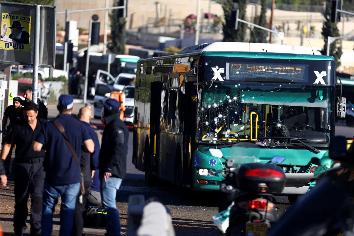 A damaged bus is seen following an explosion at a bus stop in Jerusalem, Israel, on Nov. 23, 2022. (Ronen Zvulun/Reuters)