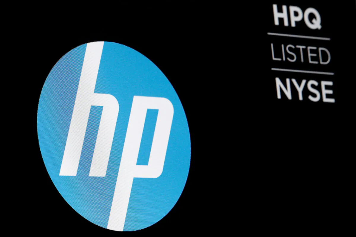 The logo for The Hewlett-Packard Company on a screen on the floor of the New York Stock Exchange (NYSE) on June 27, 2018. (Brendan McDermid/Reuters)