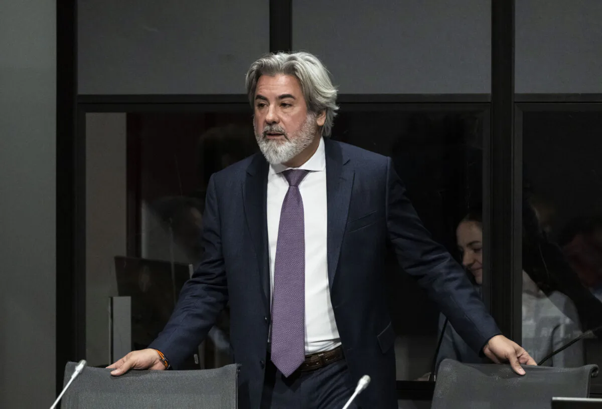 Minister of Canadian Heritage Pablo Rodriguez prepares to appear before the Standing Senate Committee on Transport and Communications at a hearing on Bill C-11, in the Senate of Canada building in Ottawa on Nov. 22, 2022. (The Canadian Press/Justin Tang)