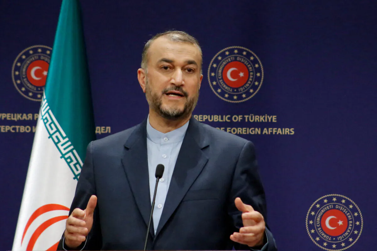Iranian Foreign Minister Hossein Amirabdollahian speaks during a news conference in Ankara, Turkey, on June 27, 2022. (Cagla Gurdogan/Reuters)