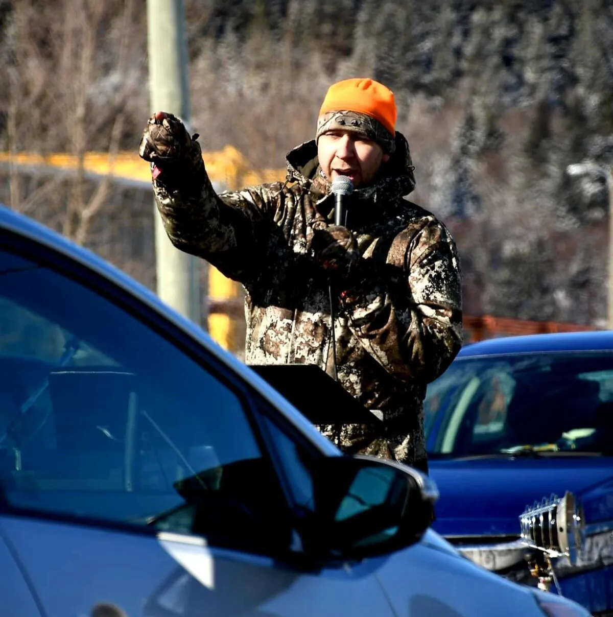 Pastor Philip Hutchings, of His Tabernacle Family Church in Saint John, New Brunswick, preaches outside during COVID restrictions. (Courtesy of Philip Hutchings)
