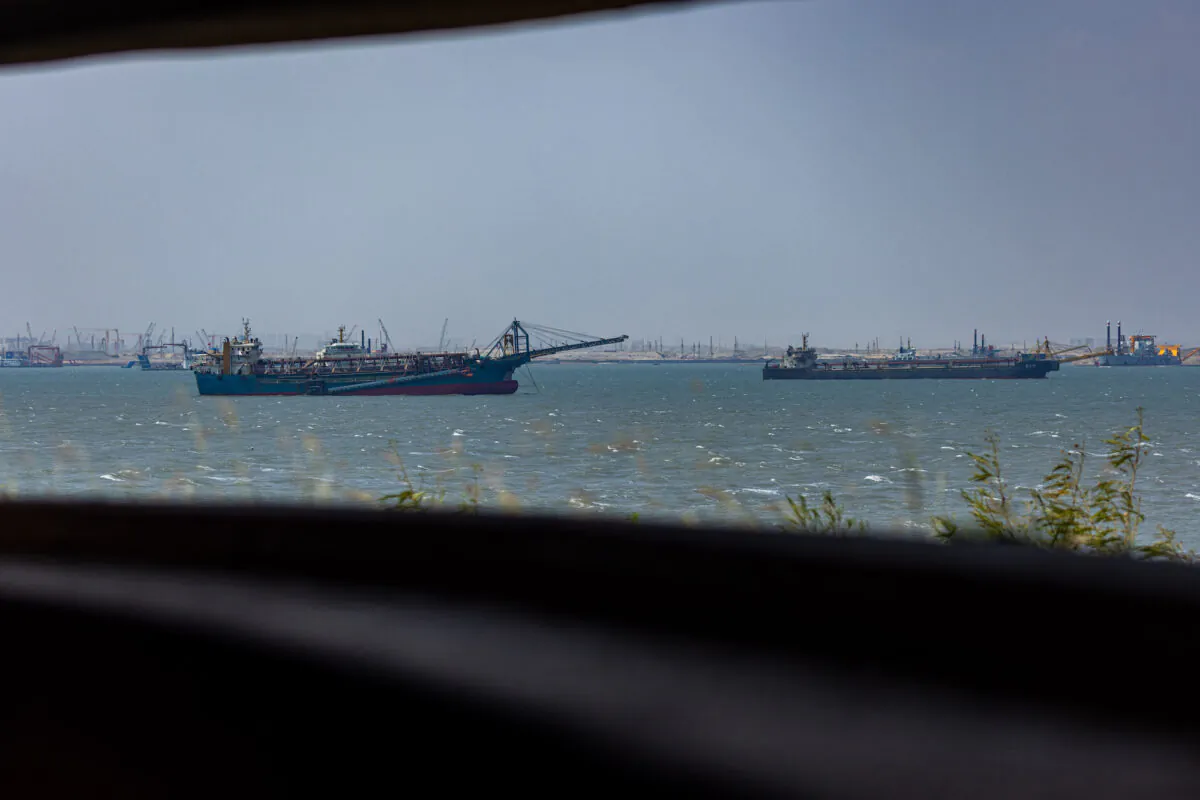 China's sand dredger is seen from an observatory in Kinmen, Taiwan, on Sept. 24, 2022. (Annabelle Chih/Getty Images)