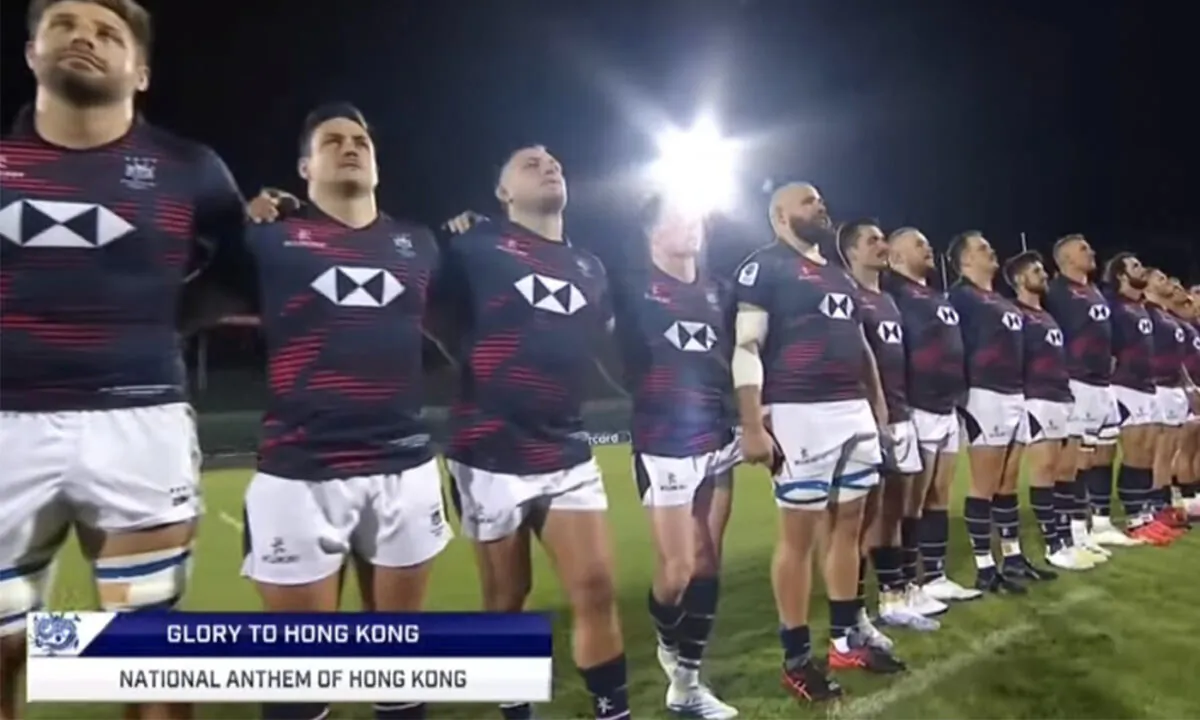  On Nov. 6, an international rugby match telecast mistakenly displayed the national anthem as “GLORY TO Hong Kong.” (Screenshot, Rugby YouTube)