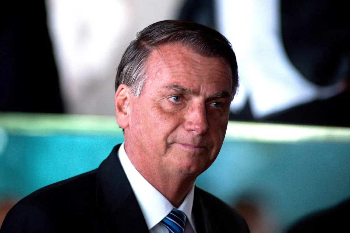 Brazilian President Jair Bolsonaro after  speaking to press two days after being defeated by Lula da Silva in the presidential runoff in Brasilia, Brazil, on Nov. 1, 2022. (Andressa Anholete/Getty Images)