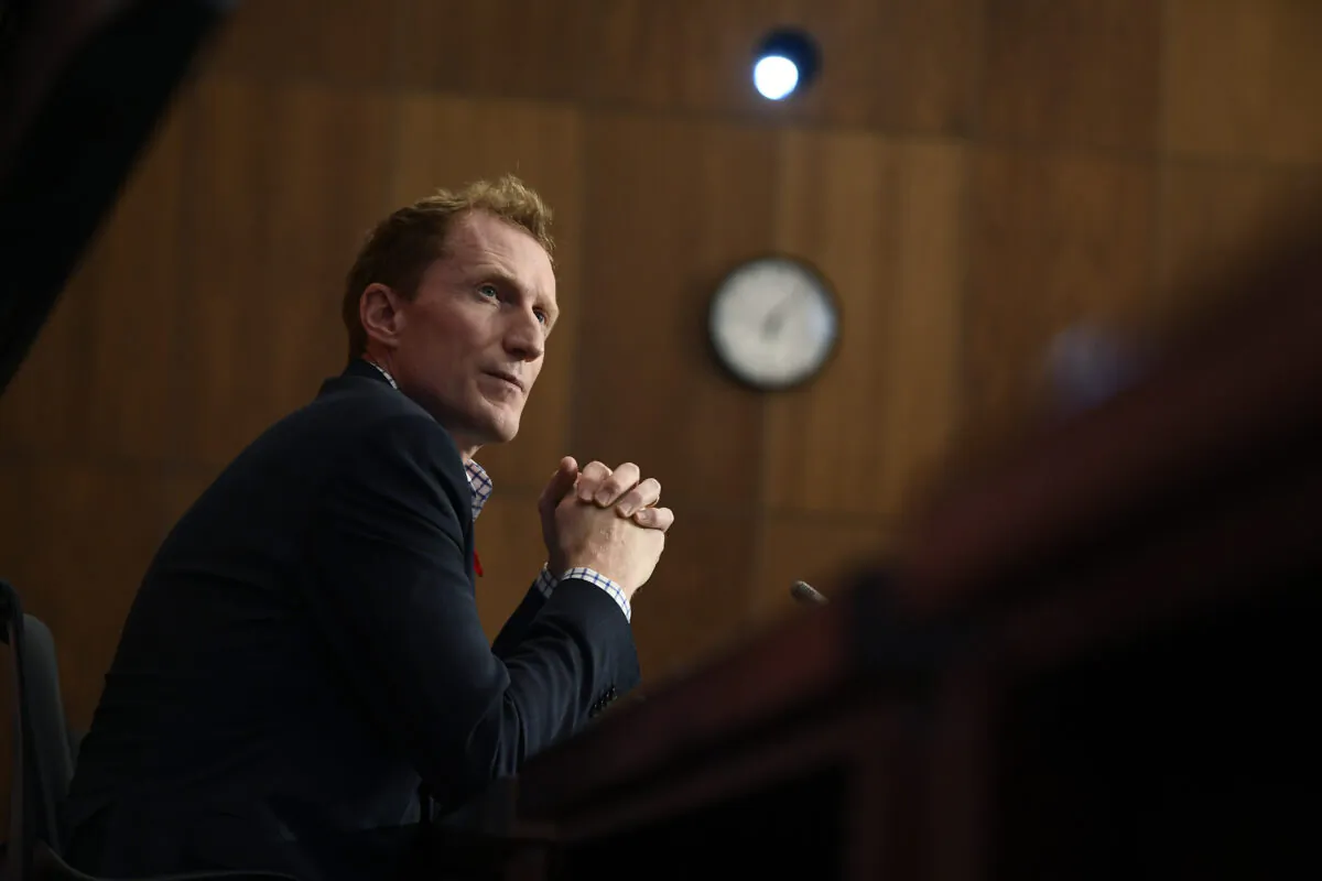 Minister of Crown-Indigenous Relations Marc Miller participates in a news conference in Ottawa on Oct. 29, 2021. (The Canadian Press/Justin Tang)
