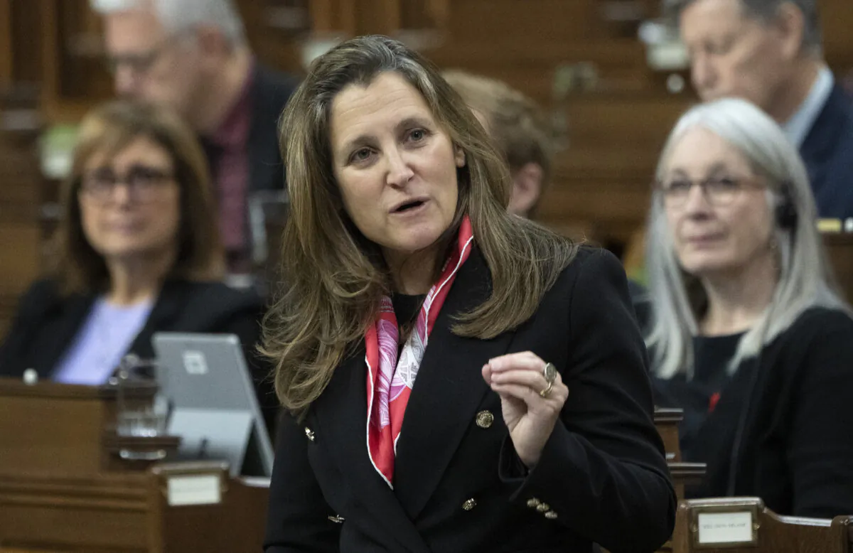 Deputy Prime Minister and Finance Minister Chrystia Freeland rises during Question Period, Nov. 18, 2022 in Ottawa. (The Canadian Press/Adrian Wyld)