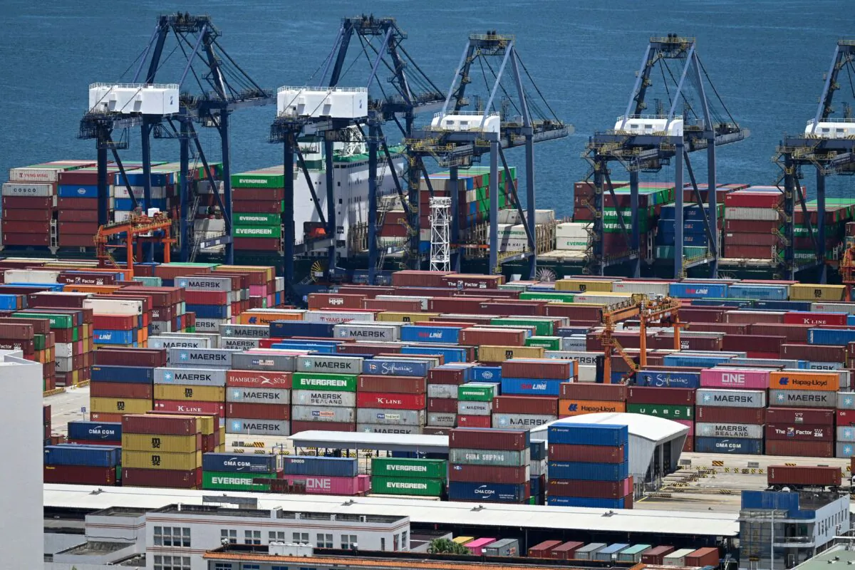 Cargo containers and gantry cranes at Yantian port in Shenzhen, China's southern Guangdong Province on July 13, 2022. (Jade Gao/AFP via Getty Images)
