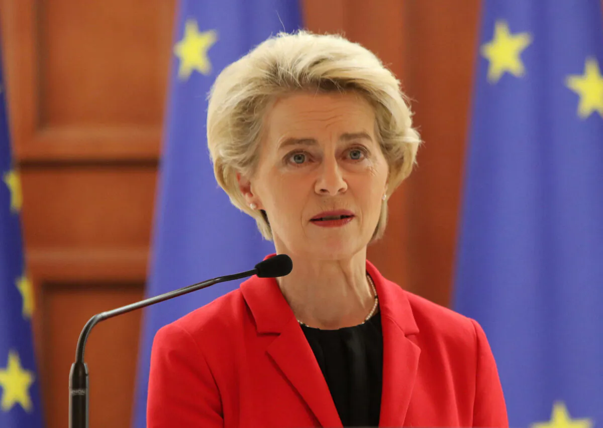 European Commission President Ursula von der Leyen attends a joint news conference with Moldova's President Maia Sandu in Chisinau, Moldova, on Nov. 10, 2022. (Vladislav Culiomza/Reuters)