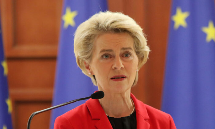 European Commission President Ursula von der Leyen attends a joint news conference with Moldova's President Maia Sandu in Chisinau, Moldova, on Nov. 10, 2022. (Vladislav Culiomza/Reuters)