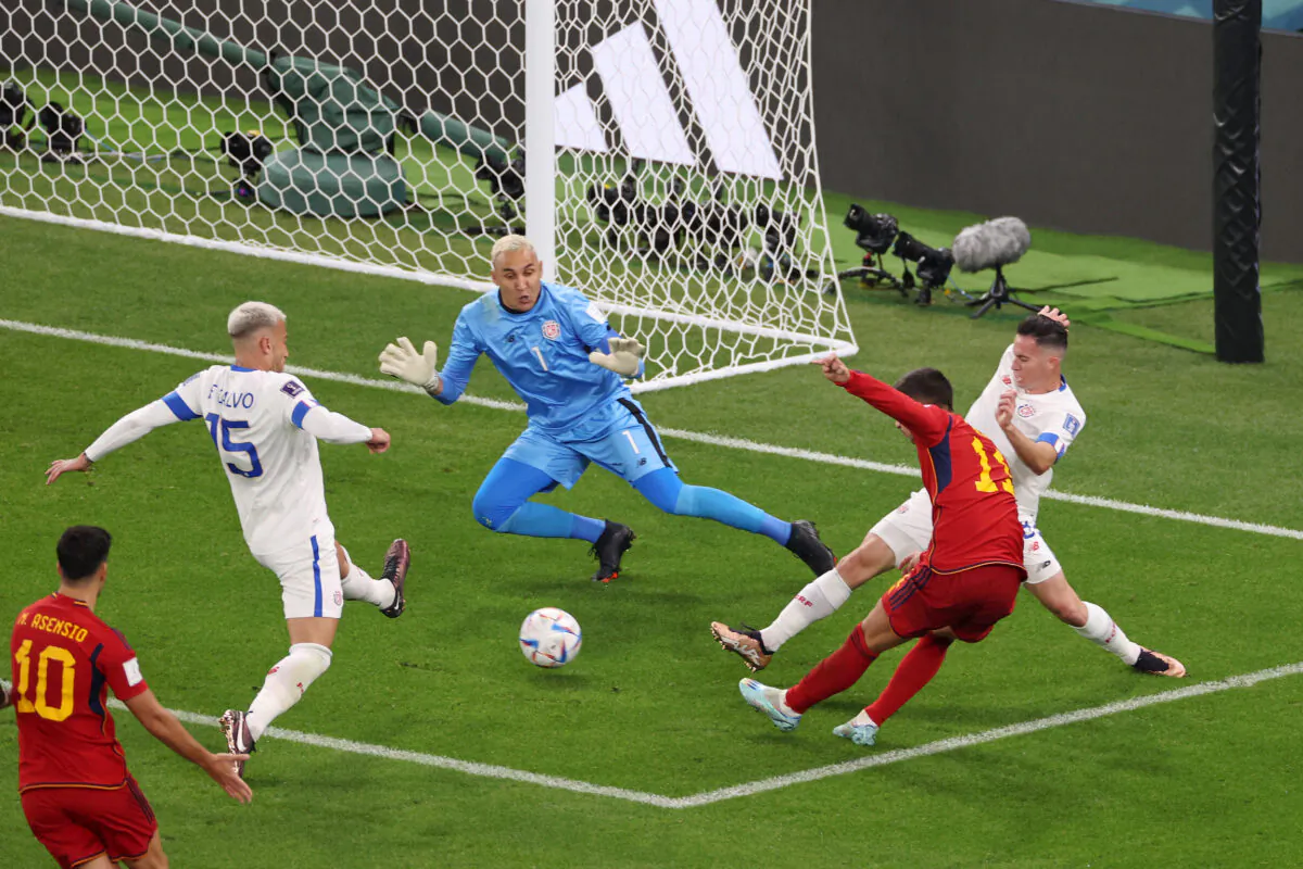 Ferran Torres of Spain scores their team's fourth goal during the FIFA World Cup Qatar 2022 Group E match between Spain and Costa Rica at Al Thumama Stadium in Doha, Qatar on November 23, 2022. (Ryan Pierse/Getty Images)