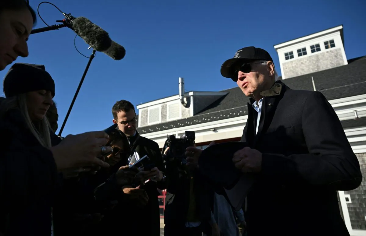 President Joe Biden speaks to the press after visiting a Nantucket, Massachusetts, fire station on Nov. 24, 2022. (Mandel Ngan/AFP/Getty Images)