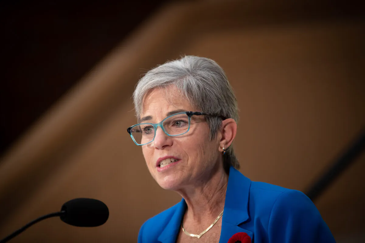 British Columbia Finance Minister Selina Robinson, who is a cancer survivor, speaks during the official opening of the Canadian Cancer Society Centre for Cancer Prevention and Support, in Vancouver on Nov. 10, 2021. (The Canadian Press/Darryl Dyck)