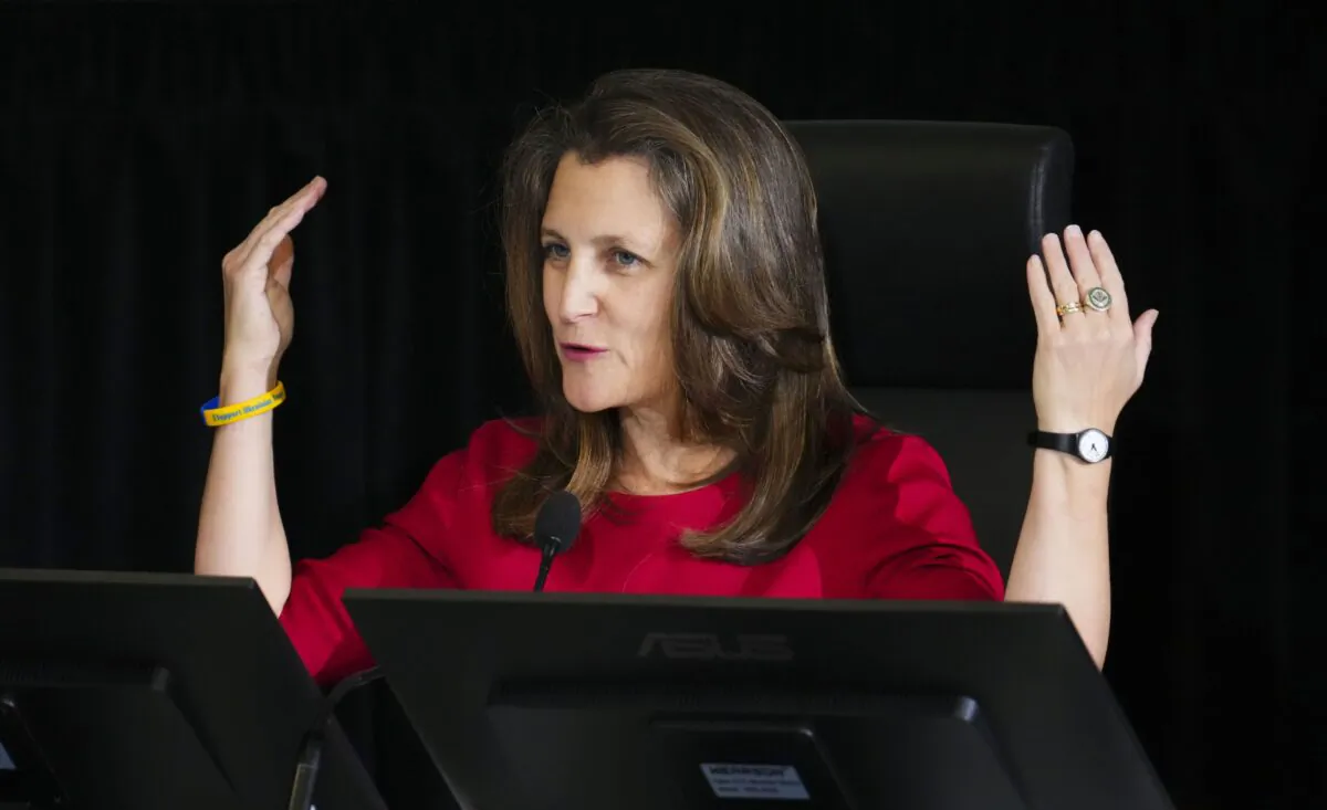 Finance Minister Chrystia Freeland appears as a witness at the Public Order Emergency Commission in Ottawa on Nov 24, 2022. (The Canadian Press/Sean Kilpatrick)