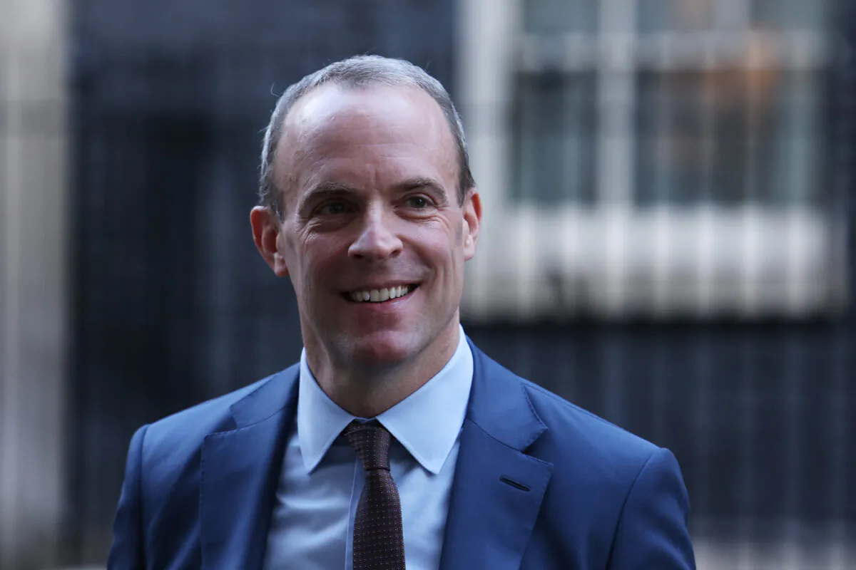 Deputy Prime Minister Dominic Raab departs following a cabinet meeting at Downing Street in London on Nov. 22, 2022. (Dan Kitwood/Getty Images)