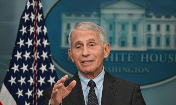 Then National Institute of Allergy and Infectious Diseases Director Dr. Anthony Fauci speaks in Washington on Nov. 22, 2022. (Jim Watson/AFP via Getty Images)