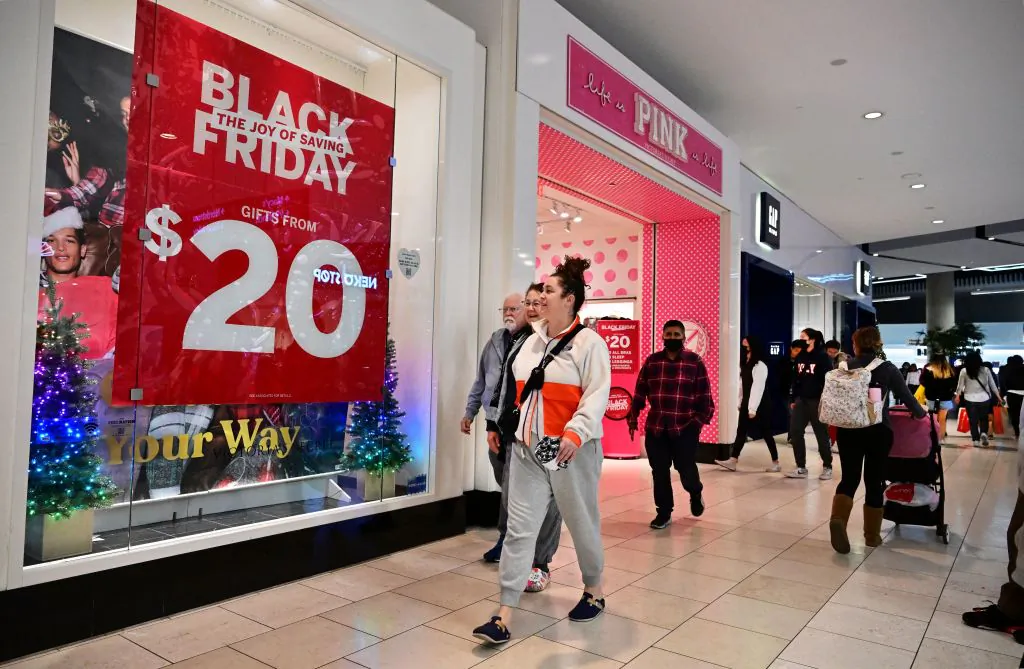 People shop during Black Friday in Santa Anita within the city of Arcadia, Calif., on Nov. 25, 2022. (Frederic J. Brown/AFP via Getty Images)