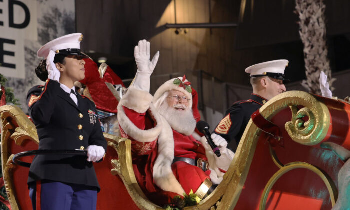 Tim Connaghan as Santa Claus attends the 89th Annual Hollywood Christmas Parade supporting Marine Toys For Tots in Los Angeles, on Nov. 28, 2021 (Kevin Winter/Getty Images)