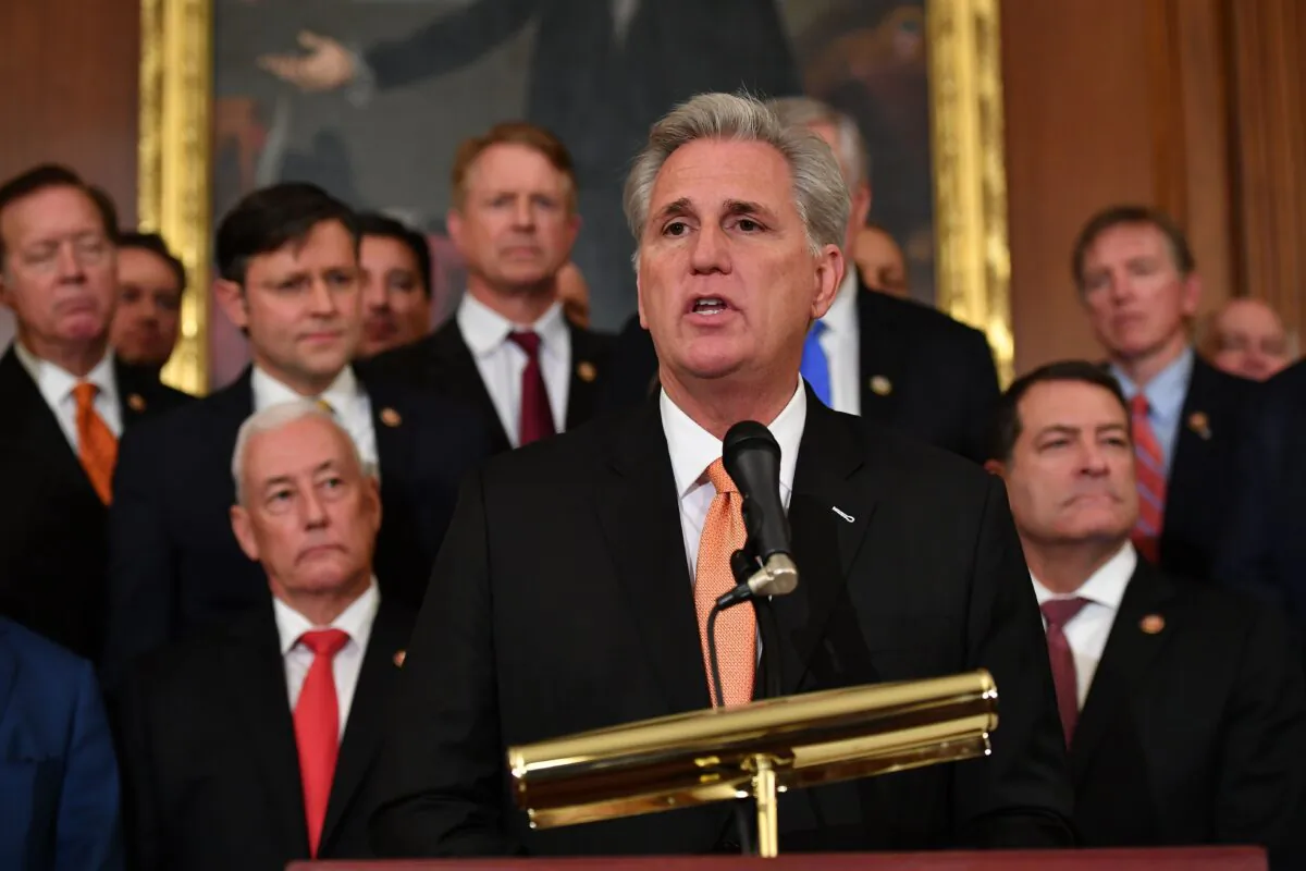 Then House Minority Leader Kevin McCarthy (R-Calif.) speaks during a press conference at the U.S. Capitol in Washington on Oct. 31, 2019. (Mandel Ngan/AFP via Getty Images)
