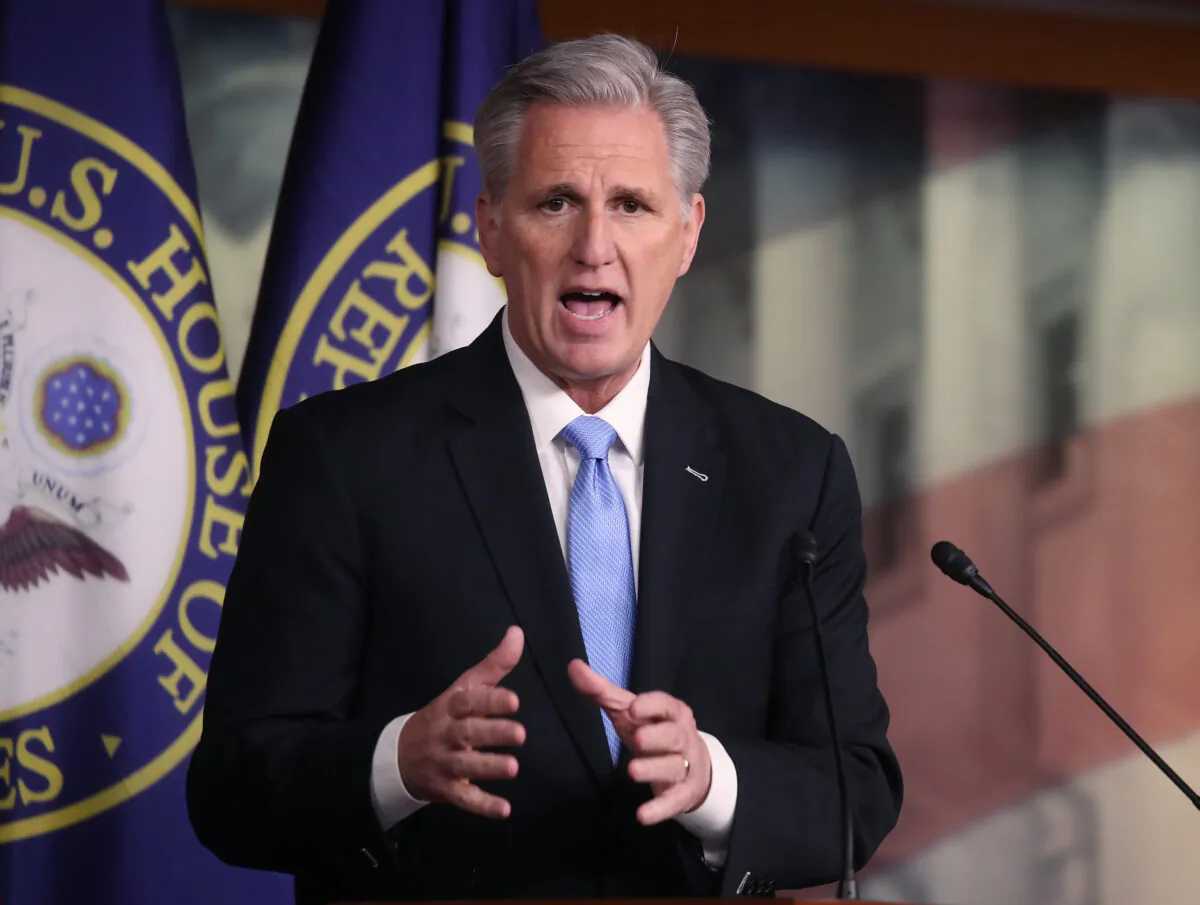 House Minority Leader Kevin McCarthy (R-Calif.) speaks during his weekly news conference at the U.S. Capitol in Washington, on Feb. 27, 2020. (Mark Wilson/Getty Images)