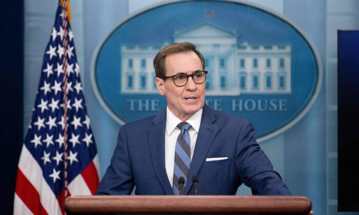National Security Council Coordinator for Strategic Communications John Kirby speaks during the daily briefing in the James S Brady Press Briefing Room of the White House in Washington, on Nov. 28, 2022. (Jim Watson/AFP via Getty Images)
