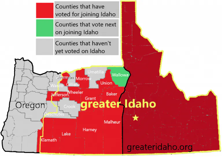 What Idaho's proposed border relocation would look like if more counties from eastern Oregon and California joined. (Courtesy of greateridaho.org)