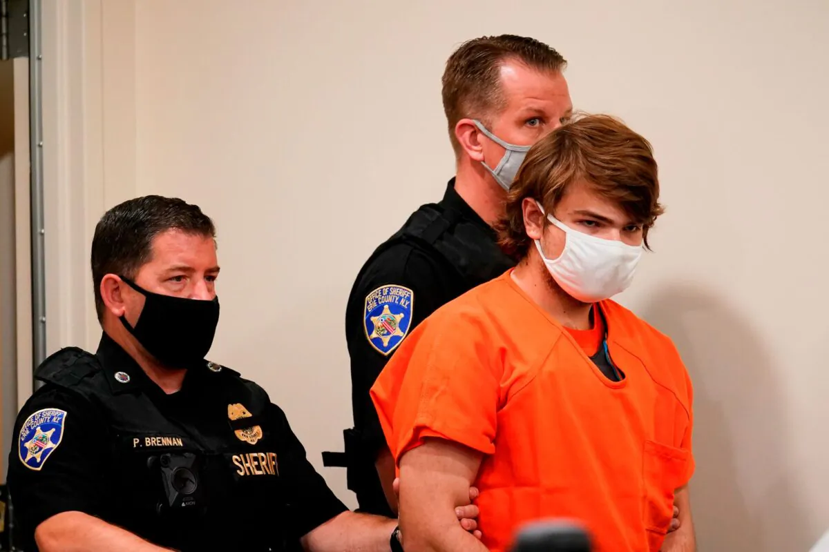 Payton Gendron is led into the courtroom for a hearing at Erie County Court in Buffalo, N.Y., on May 19, 2022. (Matt Rourke/AP Photo)