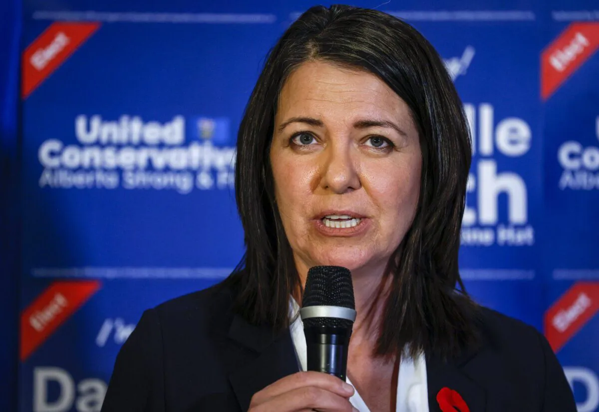 United Conservative Party Leader and Premier Danielle Smith celebrates her win in a byelection in Medicine Hat, Alta., Nov. 8, 2022. (The Canadian Press/Jeff McIntosh)