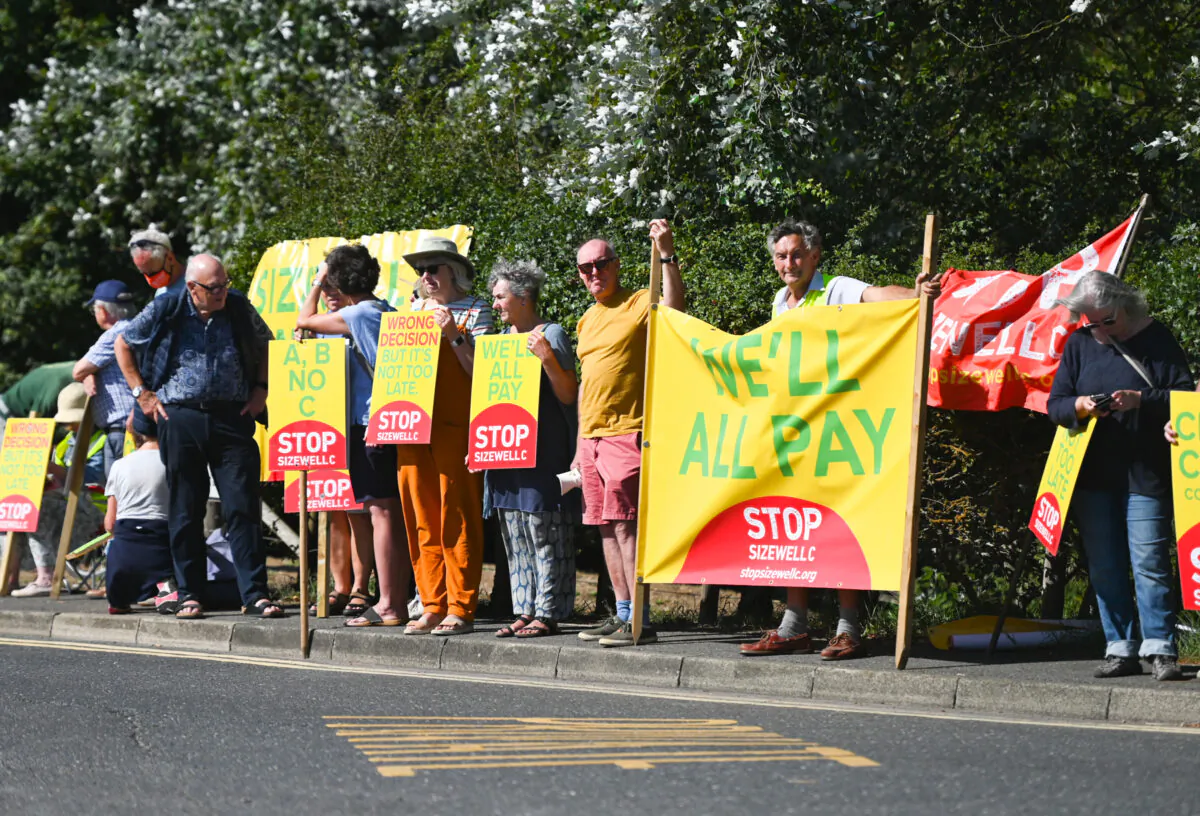 Undated image of protesters from the Stop Sizewell C and Together Against Sizewell C campaign groups outside EDF's Sizewell B nuclear power station in Suffolk. (PA)
