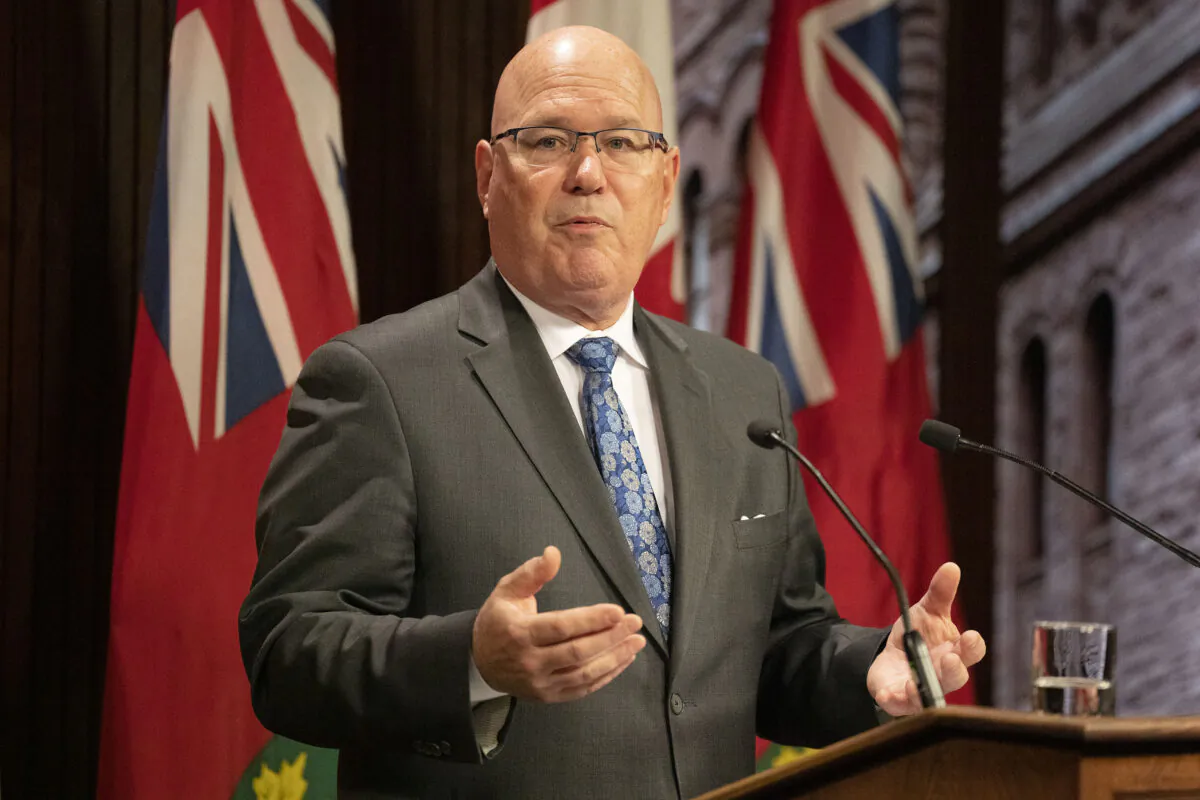 Steve Clark, Ontario’s Minister of Municipal Affairs and Housing, speaks to journalists at the Queens Park Legislature, in Toronto on Nov. 16, 2022. (Chris Young/The Canadian Press)