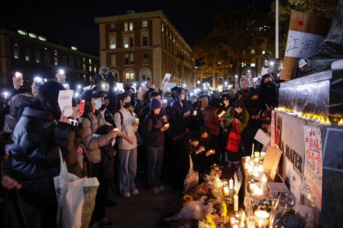 People gather at Columbia University during a protest in support of demonstrations held in China calling for an end to COVID-19 lockdowns, in New York on Nov. 28, 2022. (Kena Betancur/AFP via Getty Images)