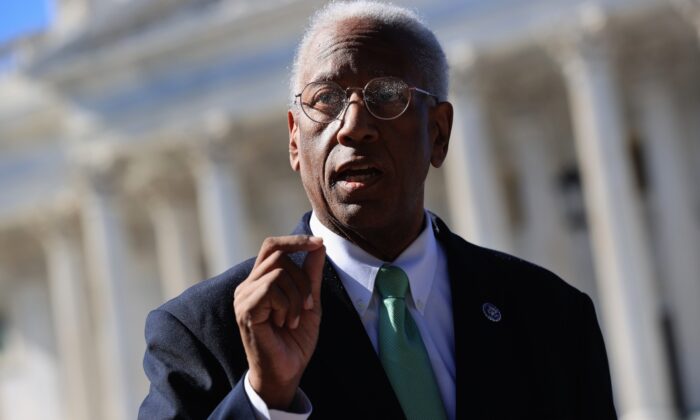 Rep. Donald McEachin (D-Va.) speaks during a rally to highlight the efforts of Congressional Democrats to legislate against climate change outside the U.S. Capitol  in Washington on Oct. 20, 2021. (Chip Somodevilla/Getty Images)