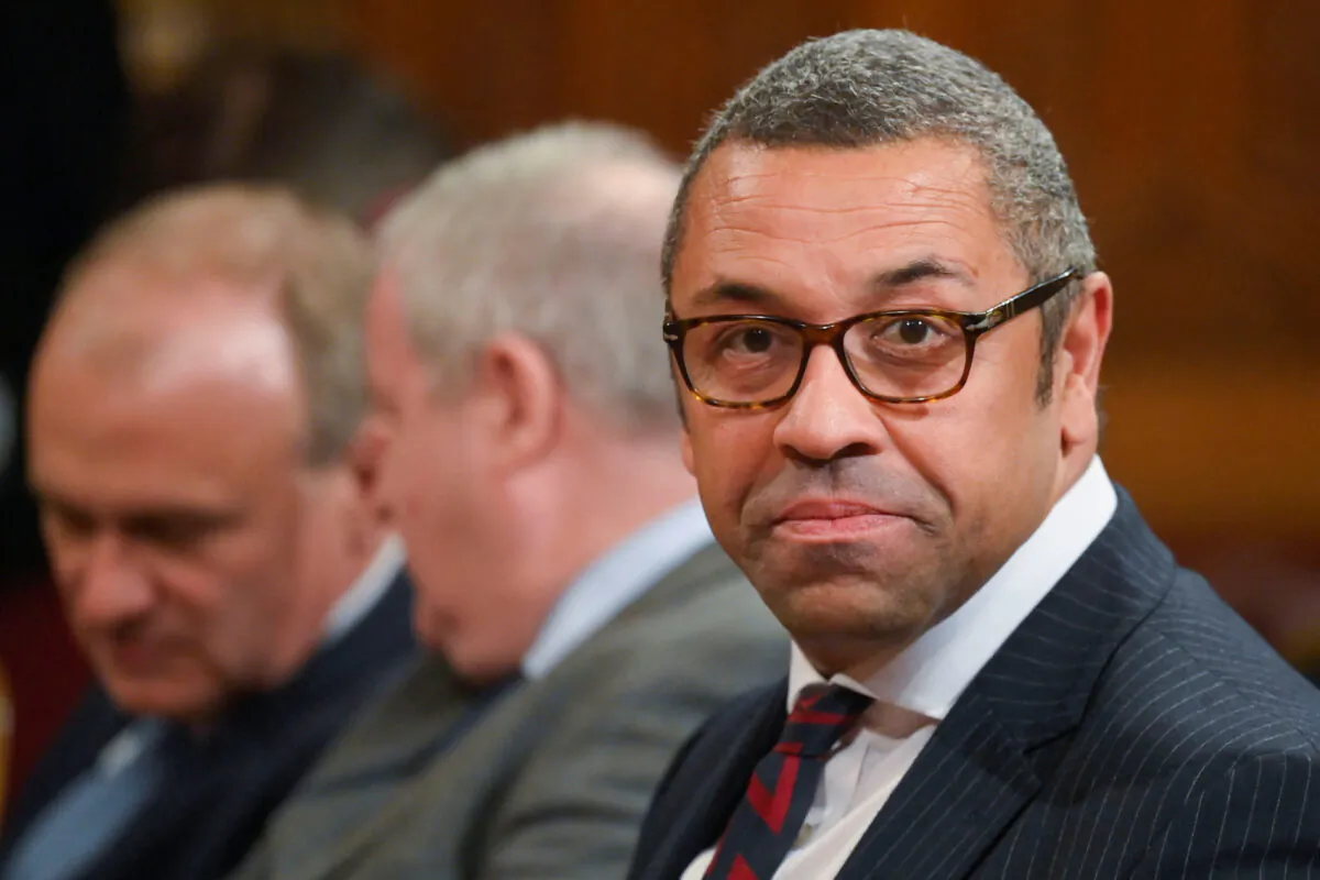 British Secretary of State for Foreign, Commonwealth, and Development Affairs James Cleverly looks on during a state visit of South African President Cyril Ramaphosa at the Houses of Parliament in London on Nov. 22, 2022. (Toby Melville/WPA Pool/Getty Images)
