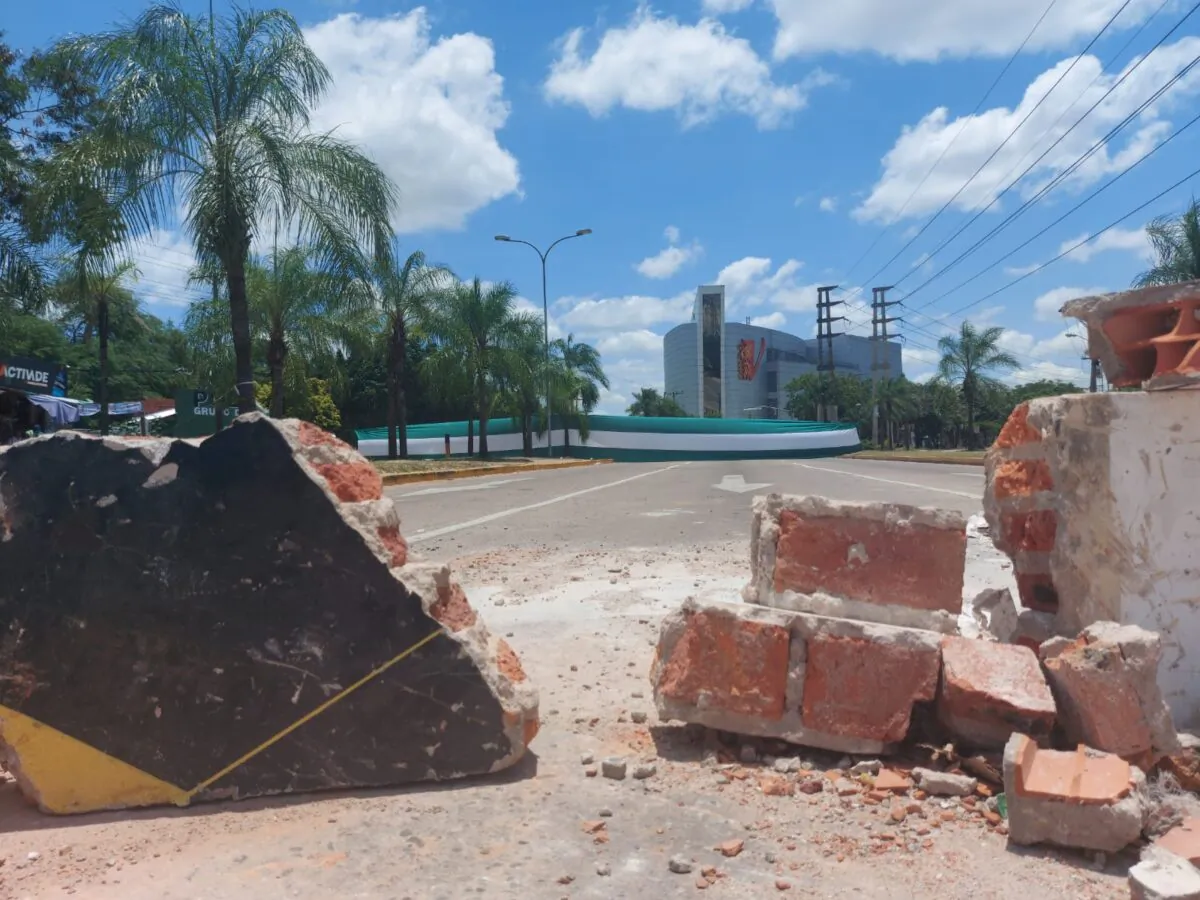 An empty city street is blocked off in Santa Cruz, Bolivia, on Nov. 5, 2022. (Autumn Spredemann/The Epoch Times)
