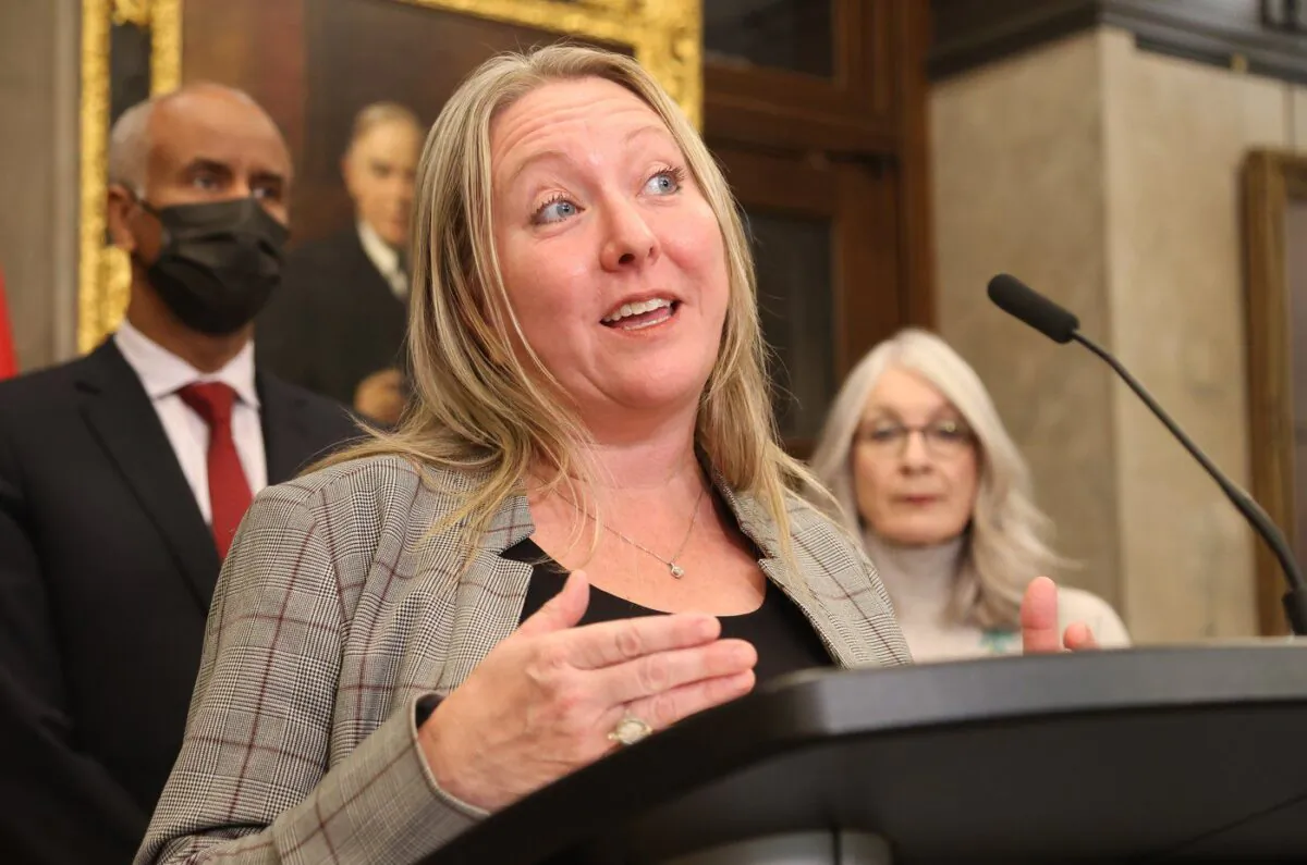 President of the Treasury Board Mona Fortier speaks about auditor general reports at a news conference in Ottawa on Nov. 15, 2022. (The Canadian Press/ Patrick Doyle)