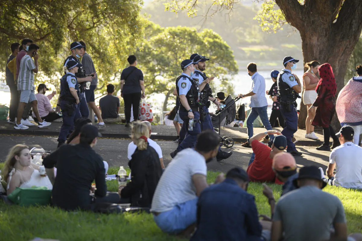 The police are seen during New Year’s Eve celebrations in Sydney, Australia, on Dec. 31, 2021. (Wendell Teodoro/Getty Images)