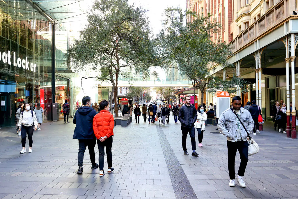Shoppers walk around Pitt Street Mall in Sydney, Australia, on June 7, 2022. (Brendon Thorne/Getty Images)