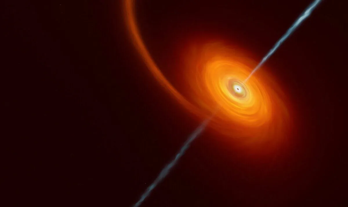 This undated artist’s impression illustrates how it might look when a star approaches too close to a black hole, where the star is squeezed by the intense gravitational pull of the black hole. (ESO/M.Kornmesser/Handout via Reuters)