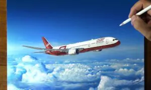 Drawing of a Jet Plane in the Sky